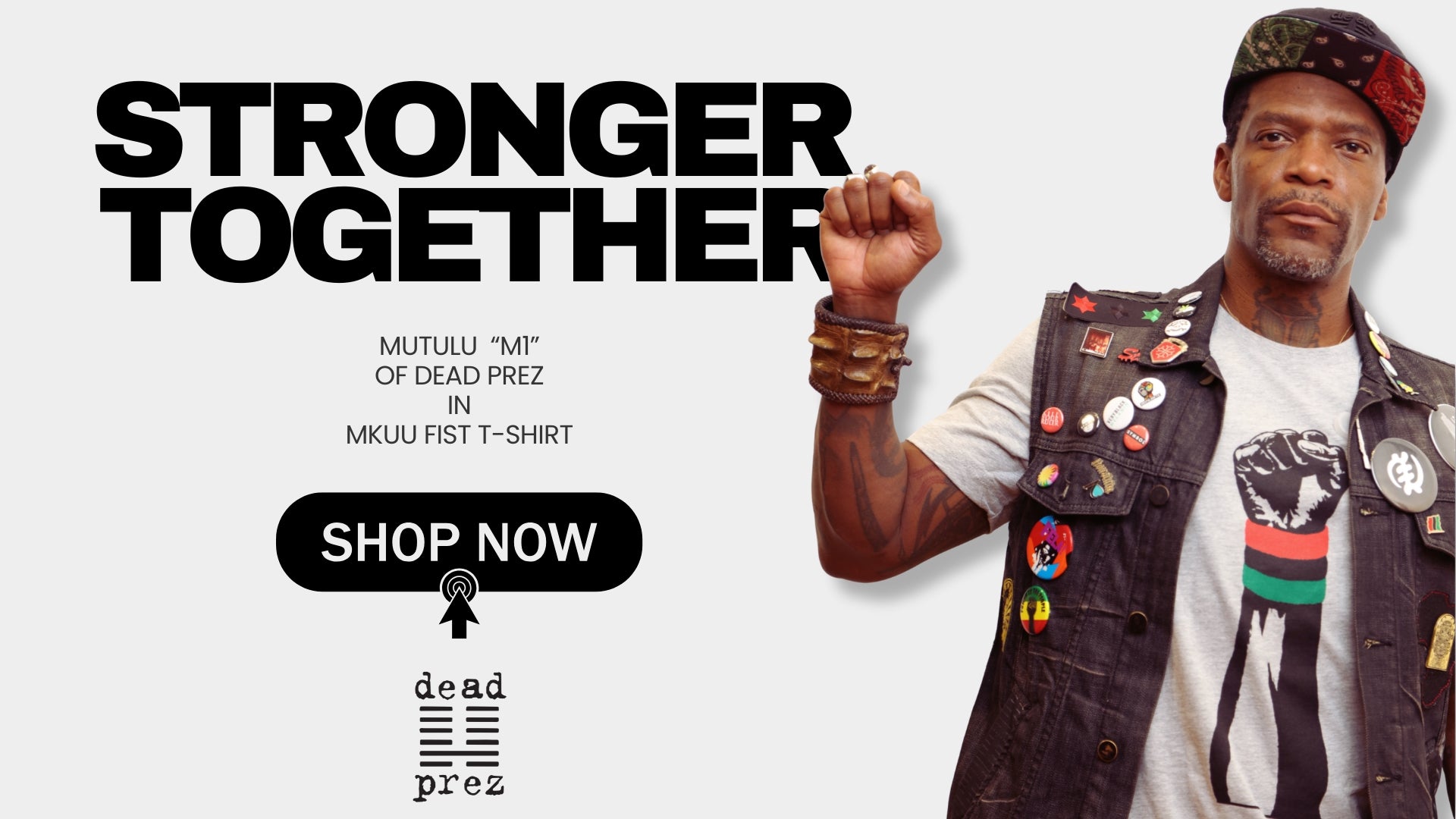 Mkuu Harlem streetwear stpre M1 dead prez fist up tshirt banner