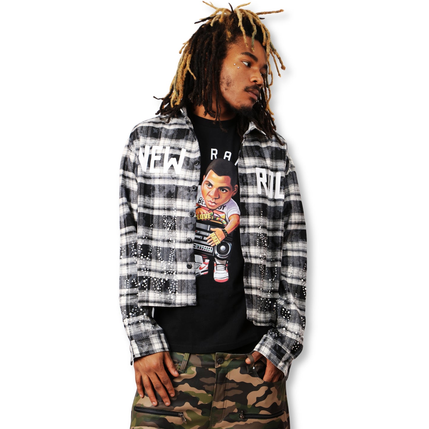 Kleep Static Heavy Flannel Crop Top Button Down Shirt