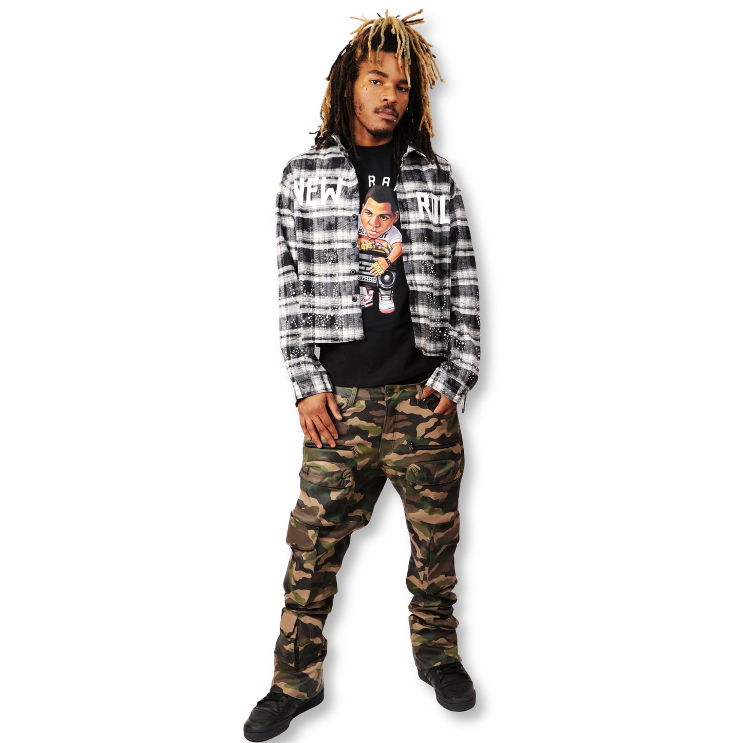 Kleep Static Heavy Flannel Crop Top Button Down Shirt