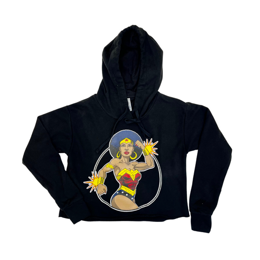 Black Wonder Woman ladies Crop hooded sweatshirt